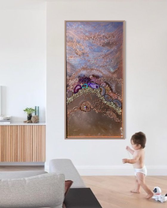 Rose Gold Copper Abstract Landscape Amethyst