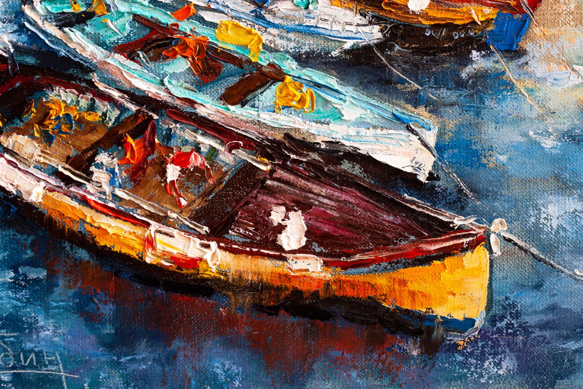 Boats in the harbor Oil painting by Aleksandr Neliubin Artfinder