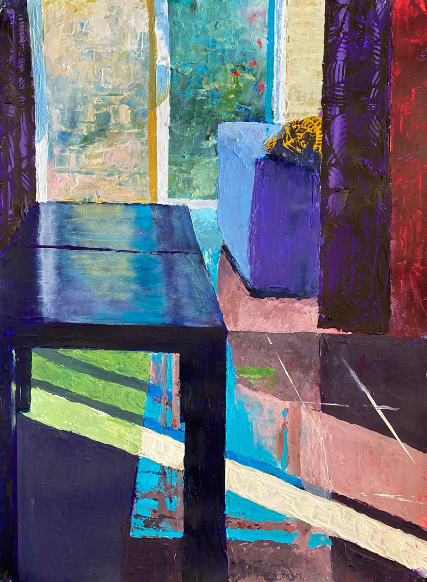 Impressionistic Still Life Acrylic Painting By John Cottee, 22 X 30, Afternoon Interior, Original Artwork