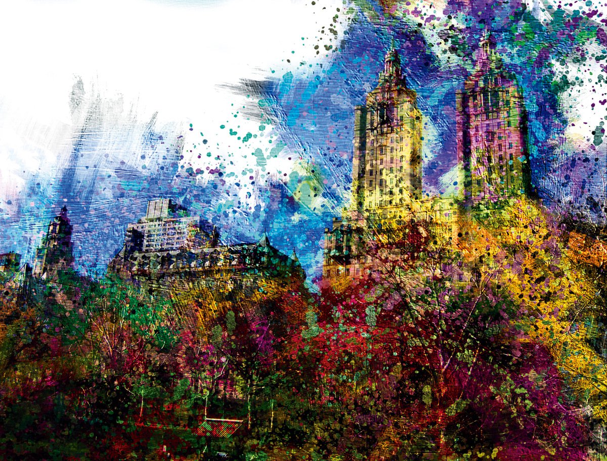 Abstract Cityscapes Print By Javier Diaz, 79 X 60, Gotas De Color, Central Park/Original Artwork, Original Artwork