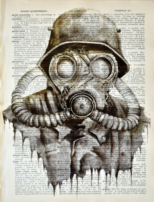 Gas Mask - Collage Art on Large Real English Dictionary Vintage Book Page Perfect Gift For Him by Jakub DK - JAKUB D KRZEWNIAK
