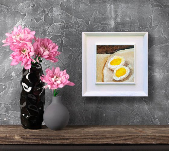 Egg Painting Food Original Art Tiny Kitchen Artwork Impasto Wall Art