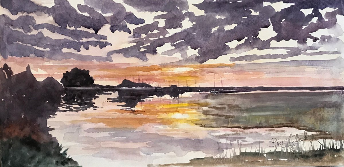 A Watercolour on Canvas - Sunset at Blakeney by Brian Tucker