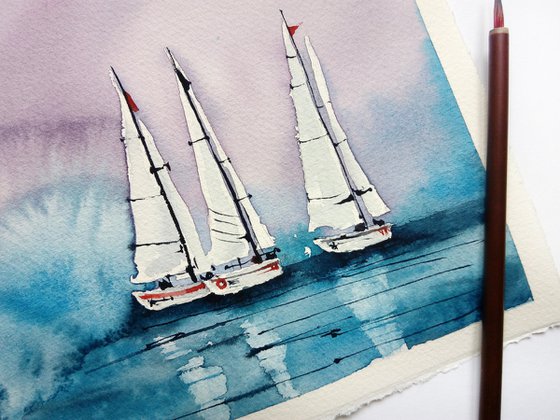 Sailboat painting. Seascape