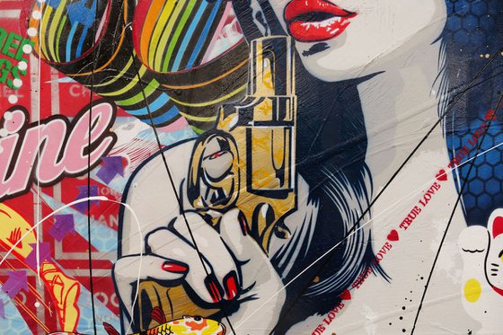 Bullets of Love 160cm x 100cm Geisha Assassin Textured Urban Pop Art