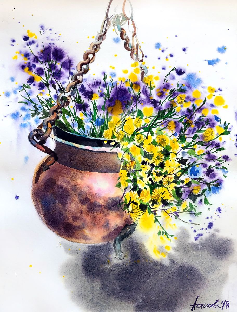 Impressionistic Botanical Watercolour By Ksenia Astakhova, 12 X 16", A Bouquet From Brienz, Original Artwork