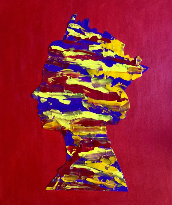 Queen #43 on red  PAINTING INSPIRED BY QUEEN ELIZABETH PORTRAIT