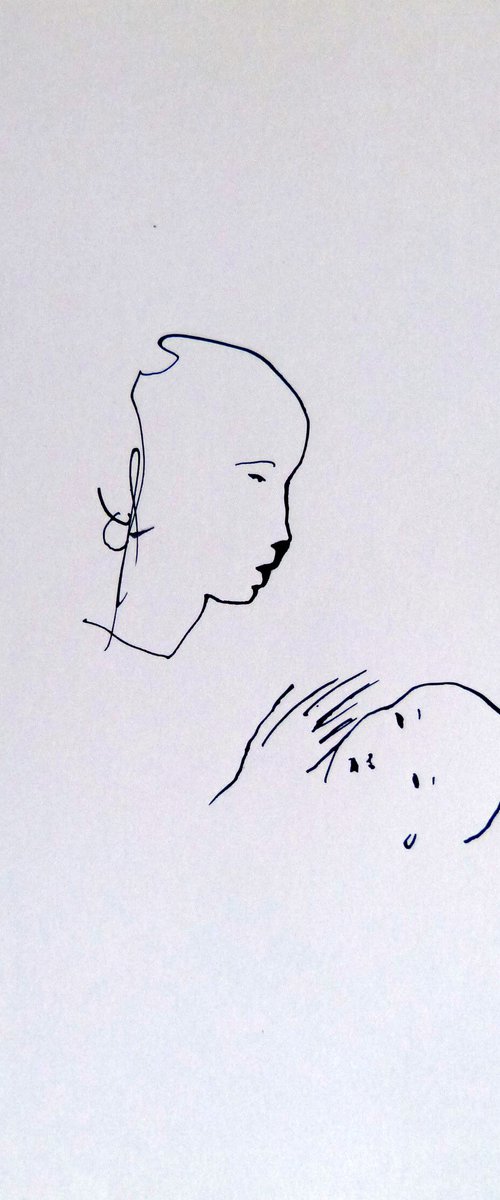 Mother and child, minimalist drawing, 21x29 cm by Frederic Belaubre