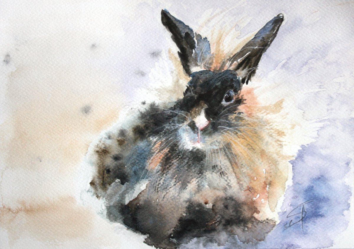 Bunny II - Animal portrait / ORIGINAL PAINTING by Salana Art Gallery