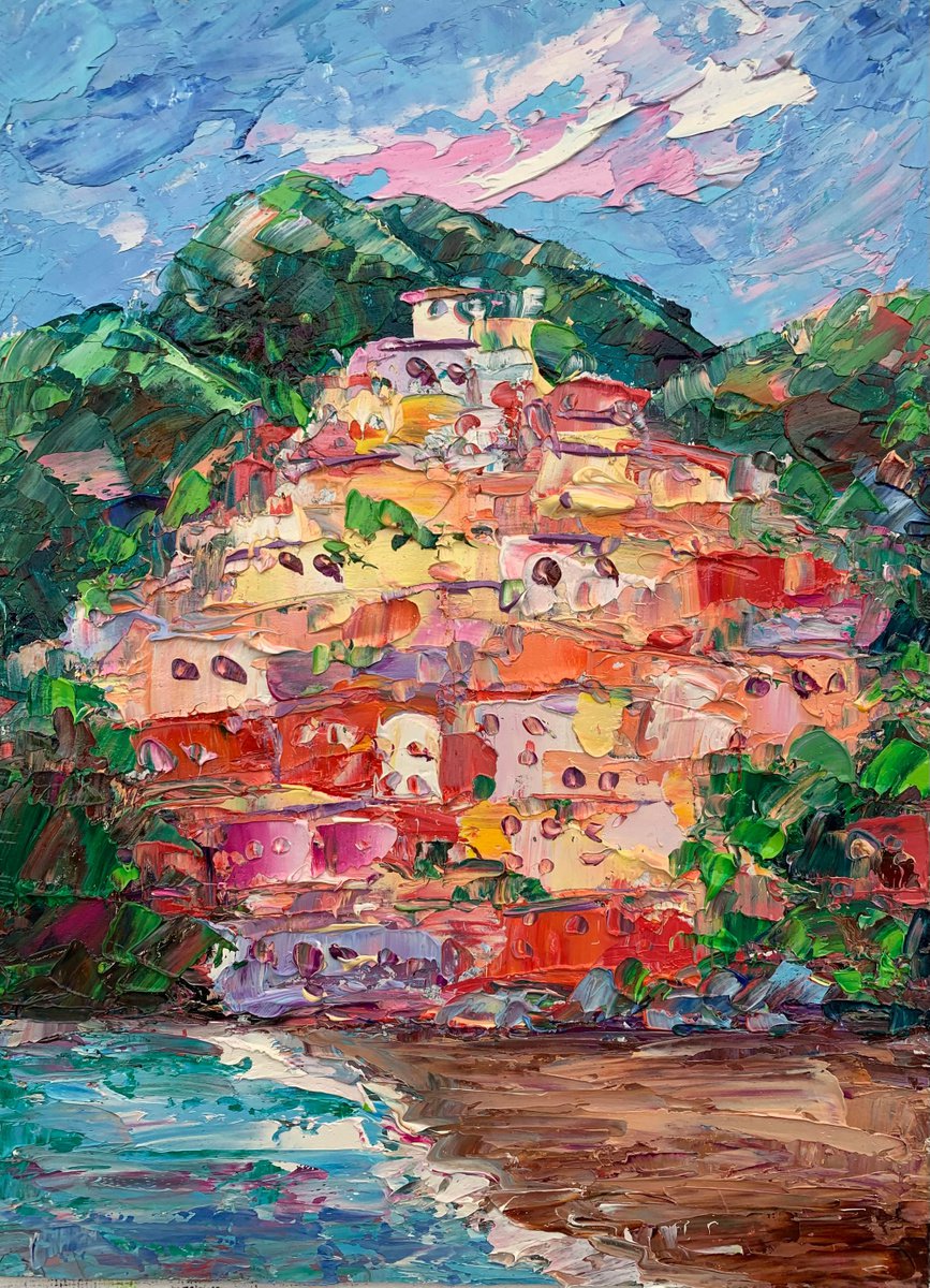 Positano Painting Impasto, Original Art, Italy Art, Seascape Wall Art, Amalfi Coast, Impre... by Kseniya Kovalenko