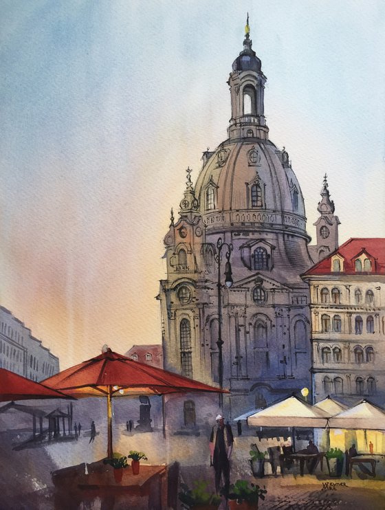 Evening Dresden. Watercolor cityscape.