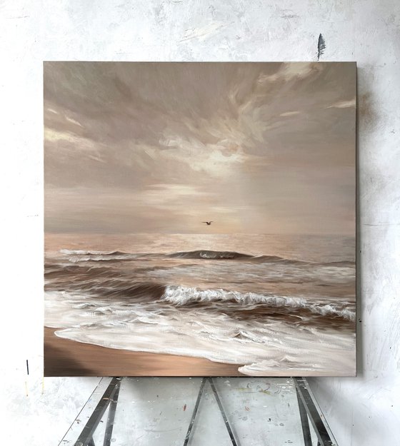"Seaside 2" Grey beige sea oil art