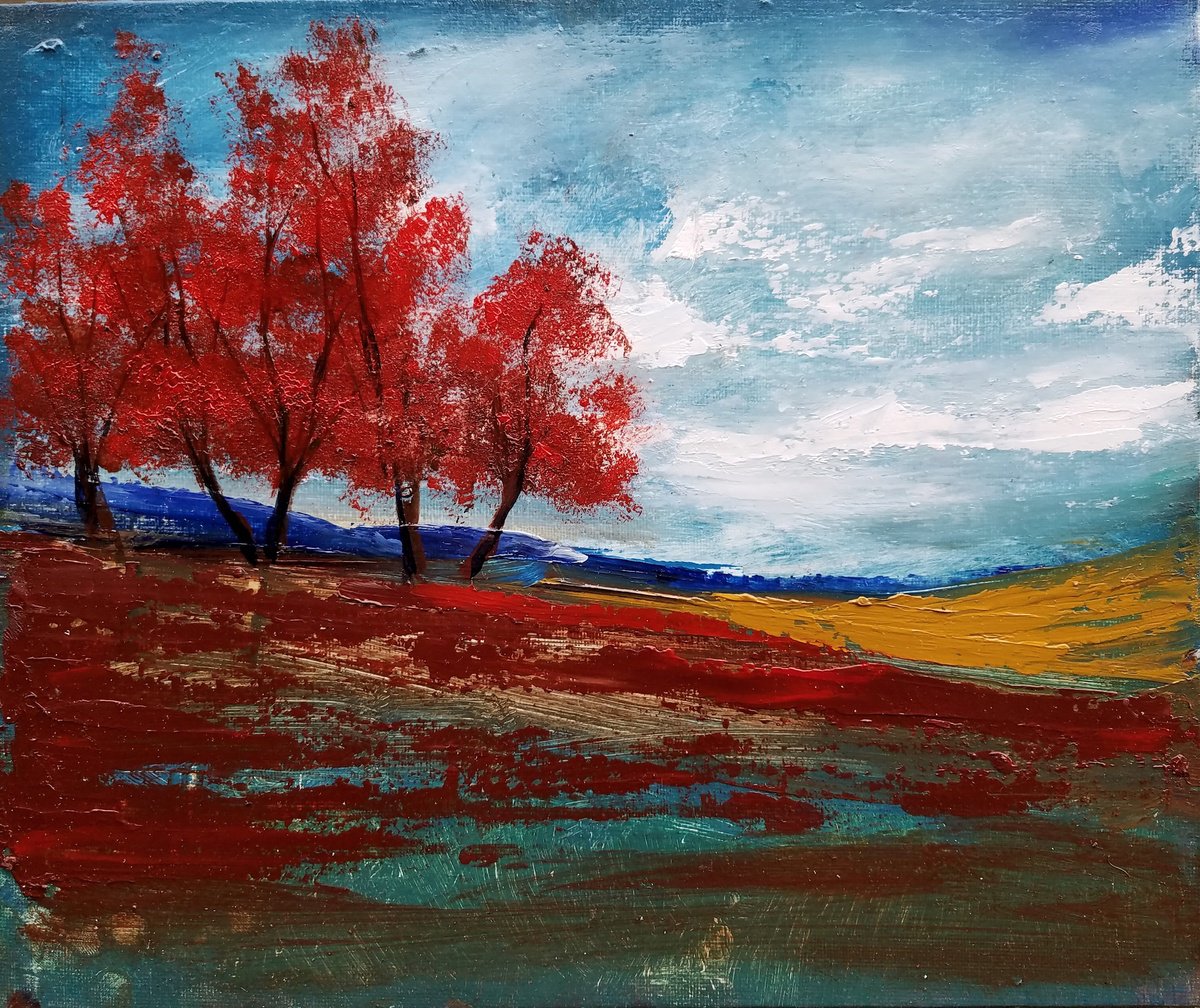 Impressionistic Landscape Oil Painting By Kevin Blake, 12 X 10", Golden Land, Original Artwork