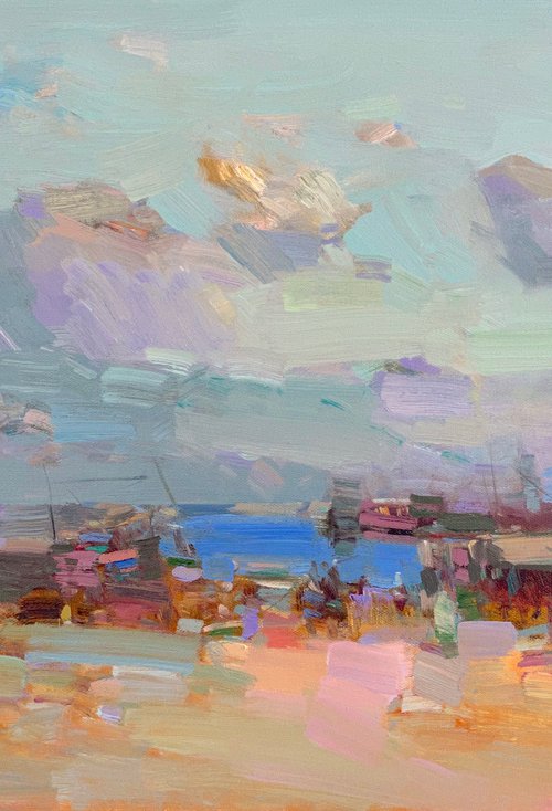 Harbor, Original oil painting, Handmade artwork, One of a kind by Vahe Yeremyan