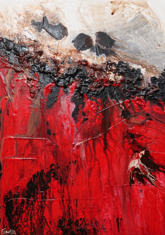 Red Sass 140cm x 100cm Red Cream Textured Abstract Art