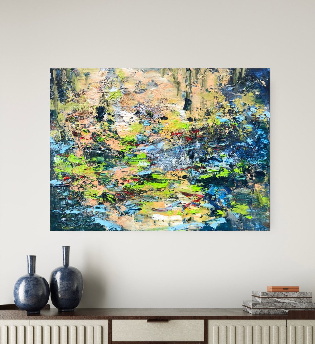 Abstract Acrylic Painting By Snezana Djordjevic, 16 X 12", Water Lilies, Original Artwork