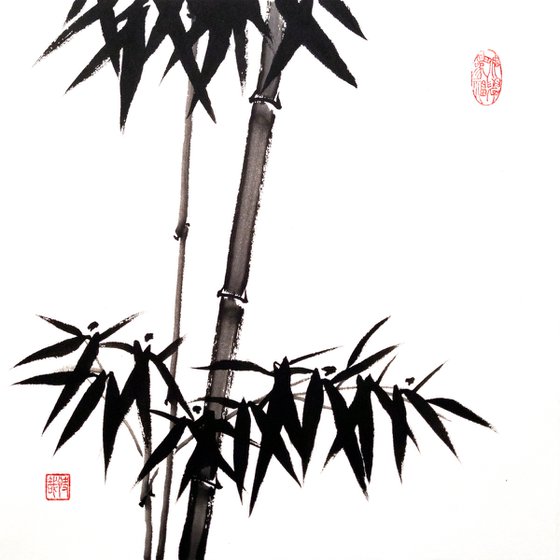 Two bamboo branches - Bamboo series No. 2122 - Oriental Chinese Ink Painting