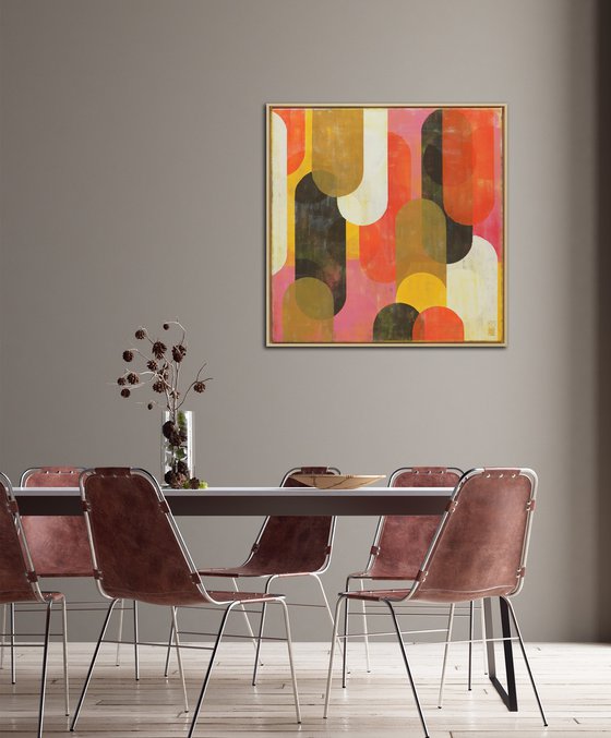 Traffic Pink & Orange - Incl Frame - 85x85 cm - Pop Art Painting - Ronald Hunter 17J