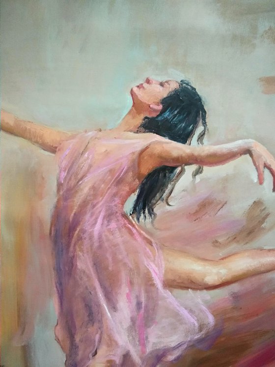 Dancing Woman Ballerina Large Oil Painting