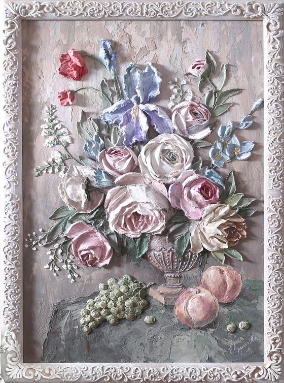 Abundance * Sculpture painting flowers from plaster * 2020 Painting by Evgenia Ermilova
