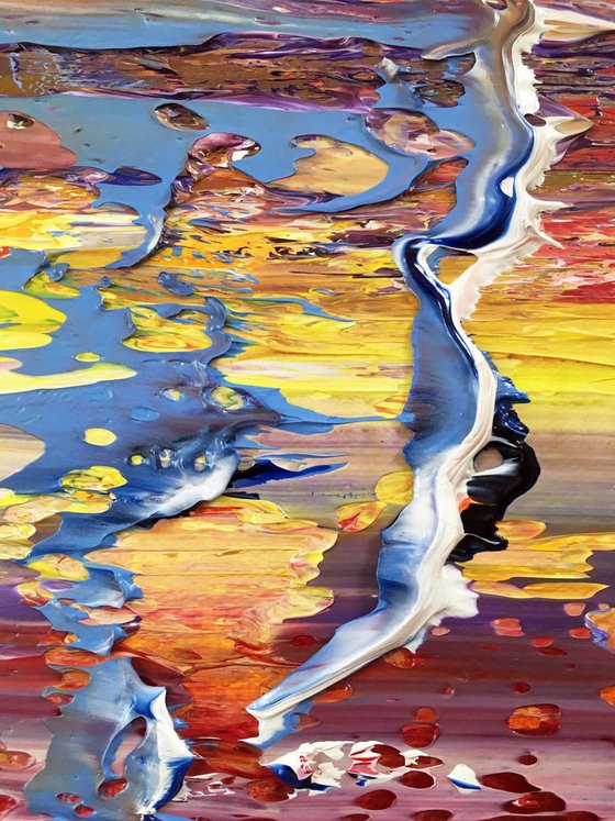 "Go With The Flow" - FREE WORLDWIDE SHIPPING - Original PMS Abstract Oil Painting On Canvas - 36" x 18"