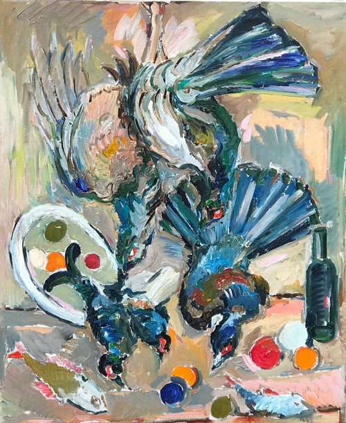 Still Life with Wildfowl - Hunting - Oil painting - Medium size - Gift by Karakhan