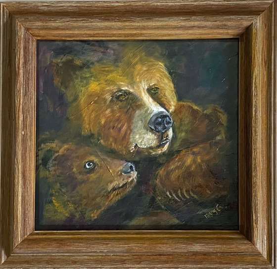 Adorable Animal Tenderness Original Oil Painting 10x11 framed