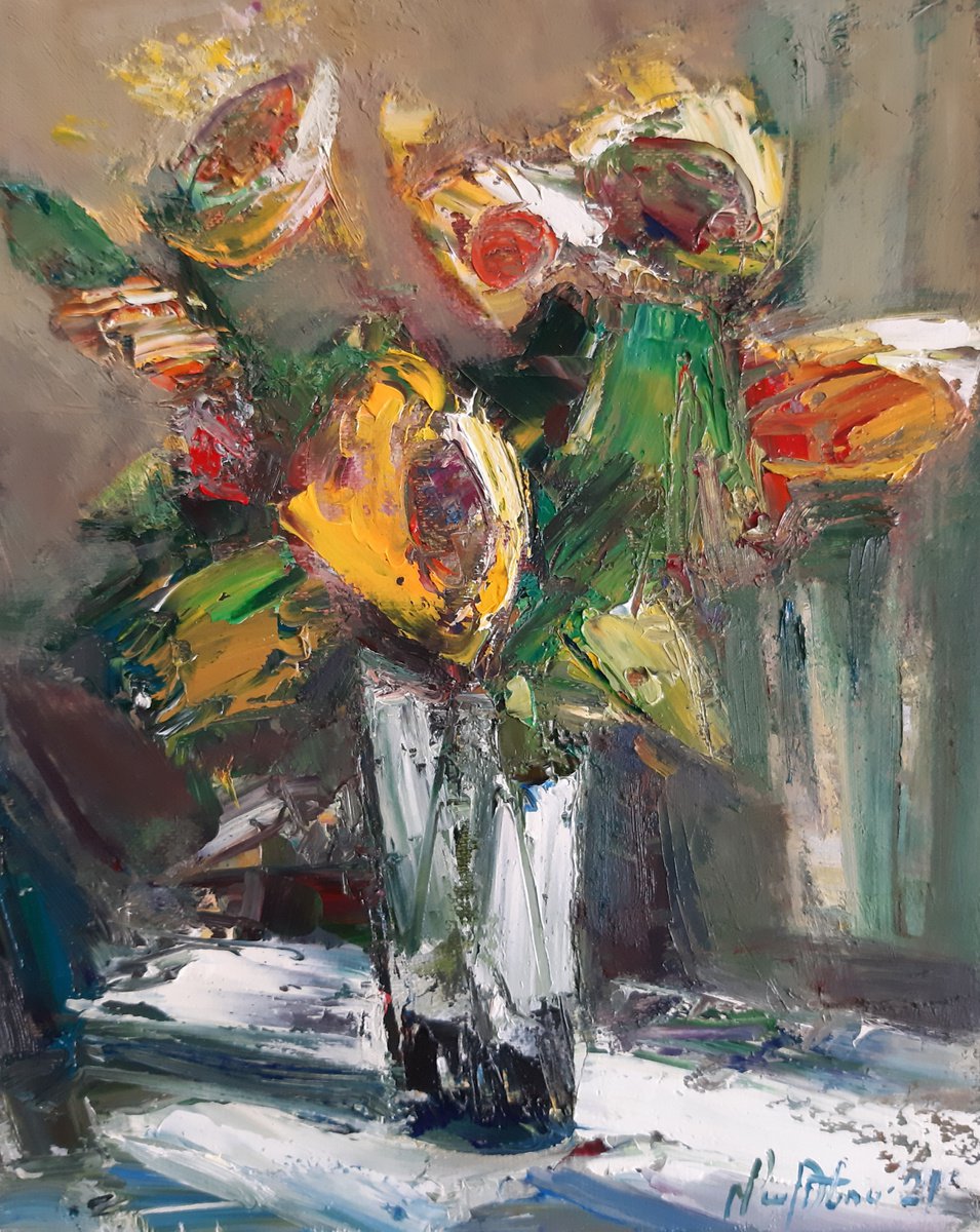 Abstract flowers(30x24cm, oil painting, palette knife) by Mateos Sargsyan