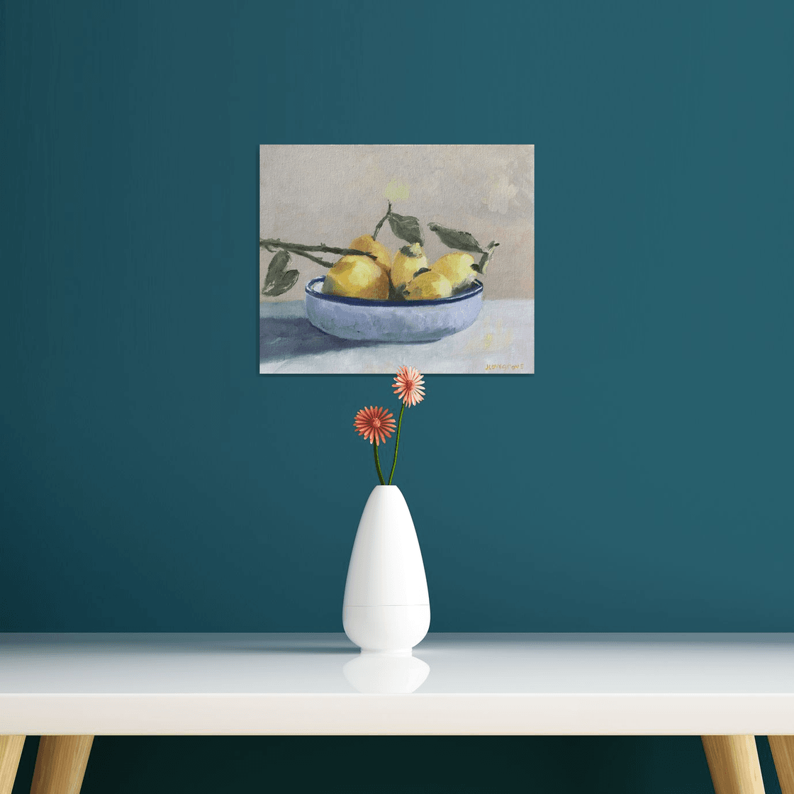 Bowl of lemons, still life painting Oil painting by Julian Lovegrove