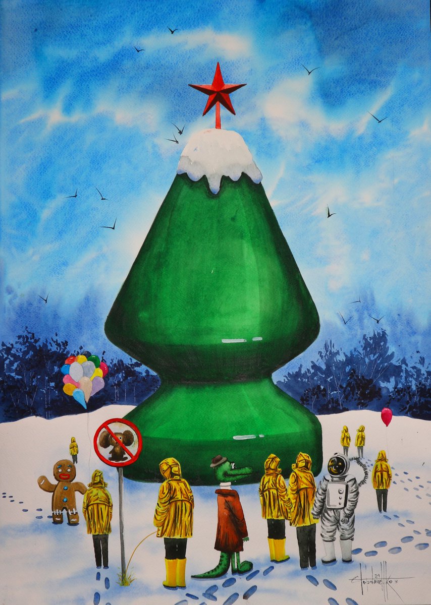 Christmas tree Watercolor on paper 70x50 by Eugene Gorbachenko