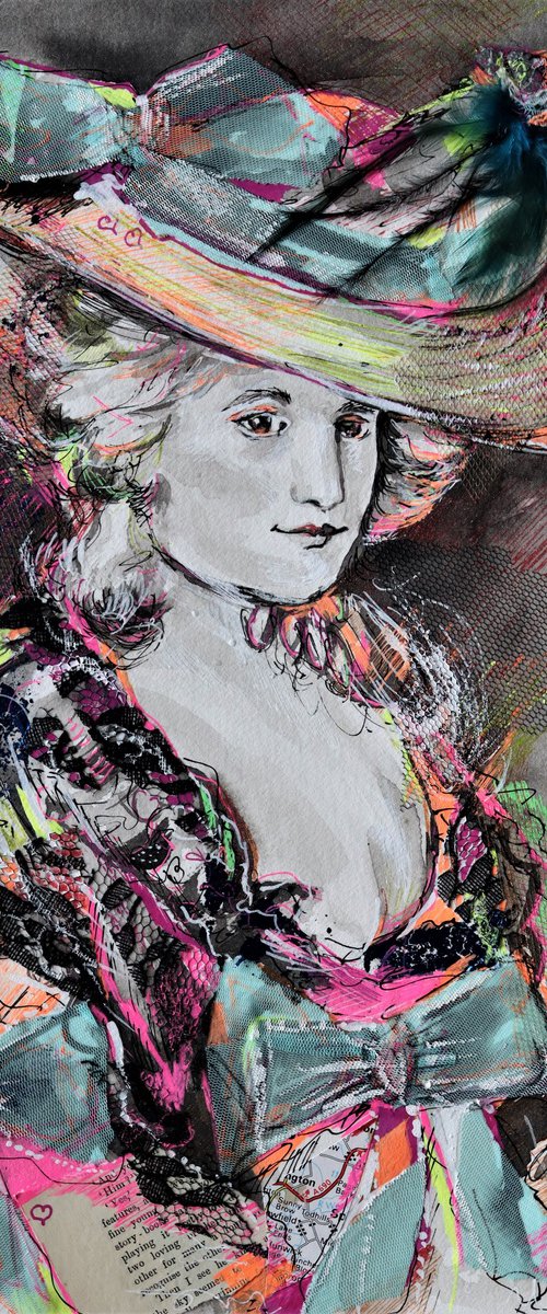 Lady Rococo II- Portrait mixed media drawing on paper by Antigoni Tziora