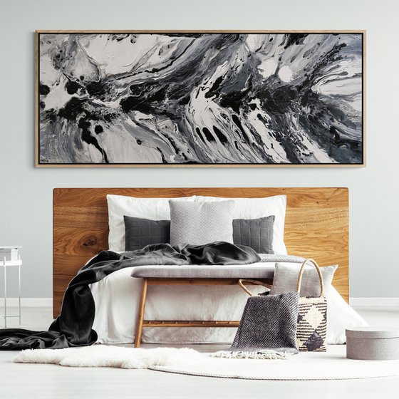 Salt and Nero 200cm x 80cm Black White Textured Abstract Art