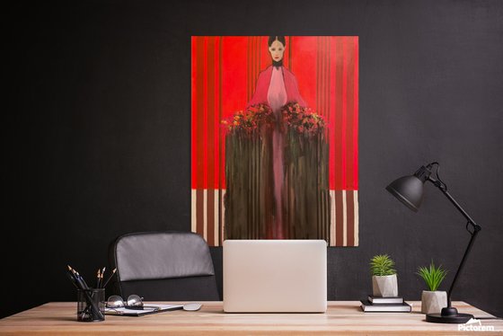 Girl in Red with Flowers