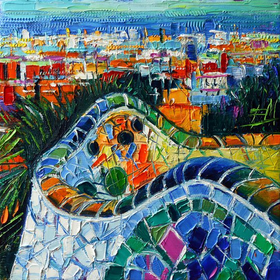 COLORFUL MOSAIC PARK GUELL BARCELONA Impressionism Textural Stylized Cityscape
