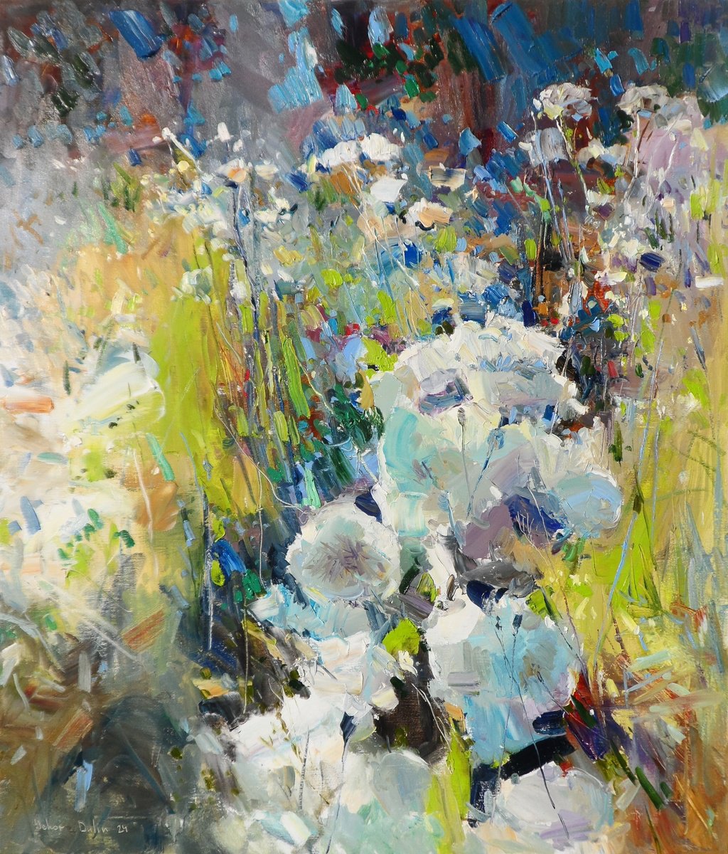 Expressive Botanical Oil Painting By Yehor Dulin, 26 X 30", «Music Of Flowers», Original Artwork