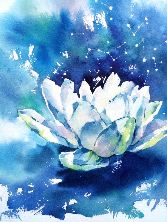 Original watercolor painting "Lotus - the flower of life"