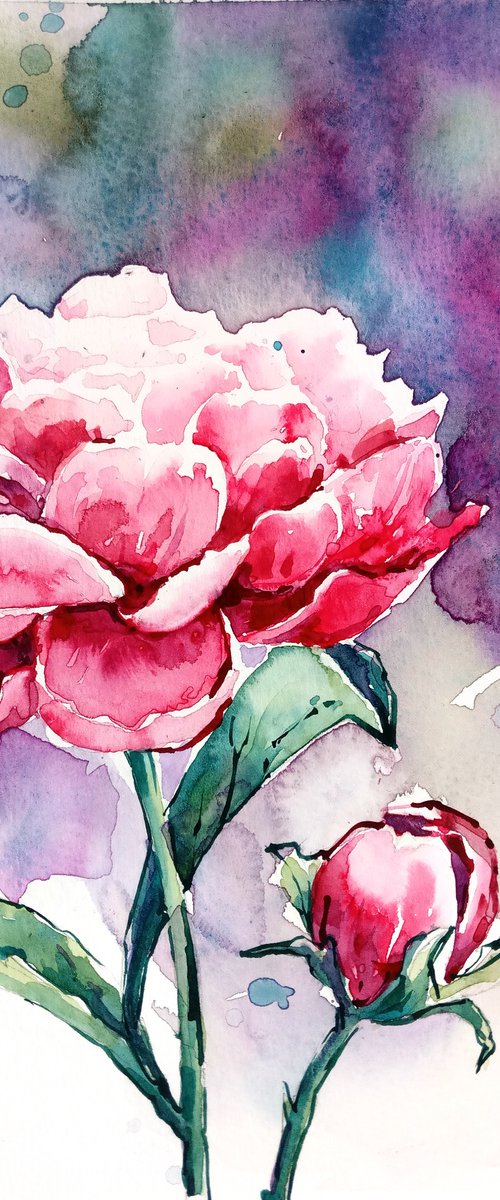 "Peony" Original watercolor sketch by Ksenia Selianko