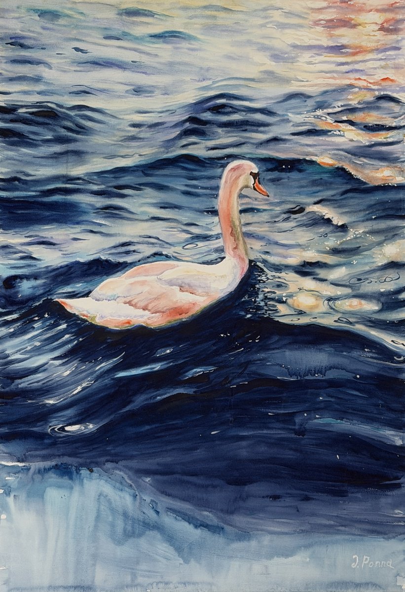 Impressionistic Watercolour , Grace Among The Waves By Irina Ponna, 28 X 39, Artwork For Sale On Artfinder