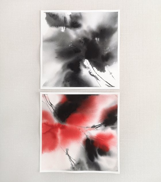 Red and black flowers diptych