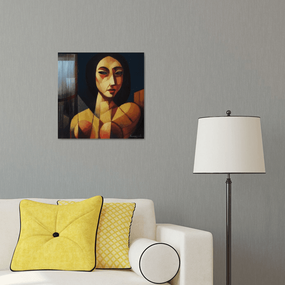 Emotion (50x50cm, cubism, oil painting, ready to hang)
