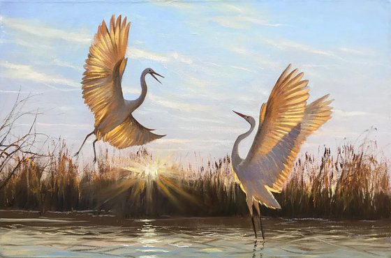 Original oil painting "Two birds " -  60x40 cm (2021)
