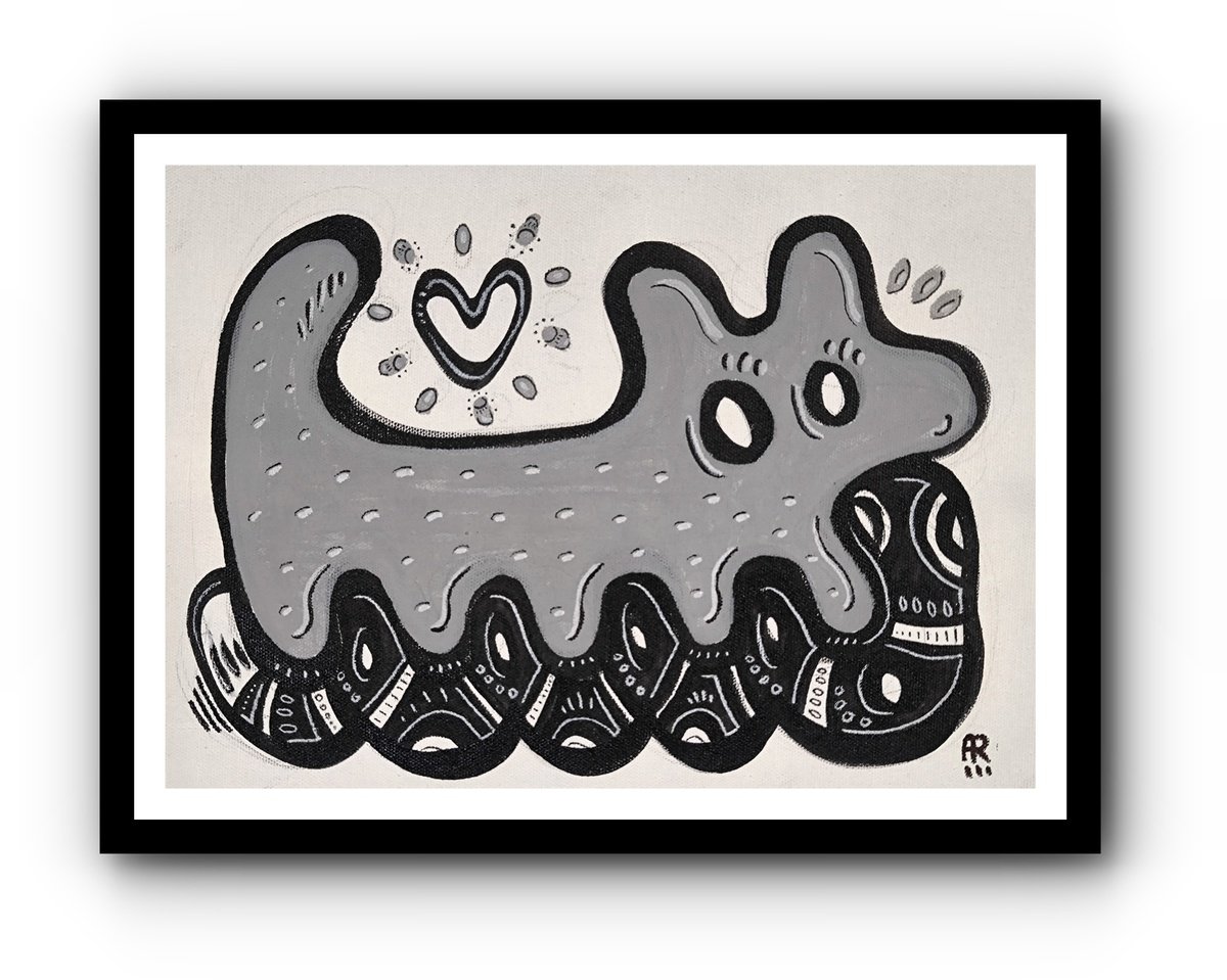 Animal Drawing By Angel Rivas, 12 X 9, Snake Dog, Original Artwork