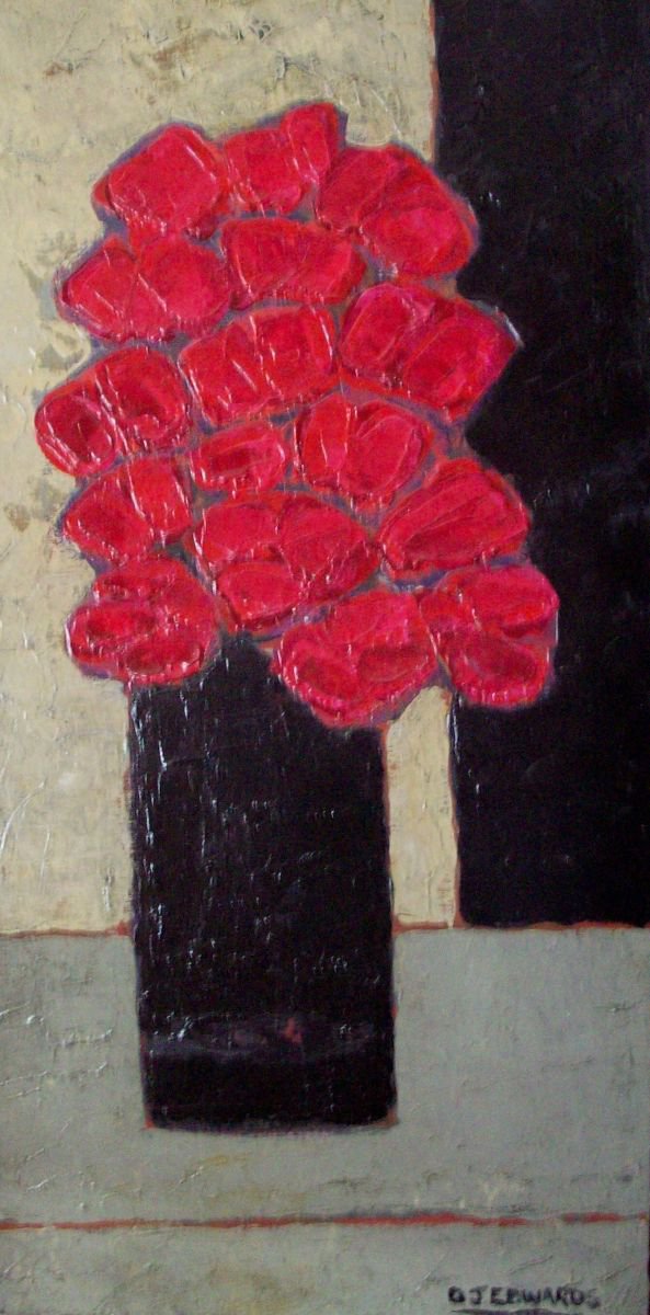 Impressionistic Still Life Acrylic Painting By David J Edwards, 12 X 24, Contrasts #3, Original Artwork