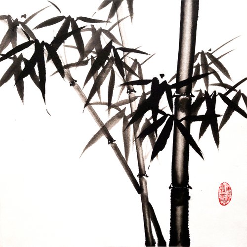 Bamboo forest - Bamboo series No. 2121 - Oriental Chinese Ink Painting by Ilana Shechter