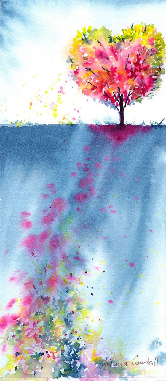 Valentine's Day Art, Original Watercolour Painting, Heart Shaped Tree, Tree Landscape, Tree Wall Art