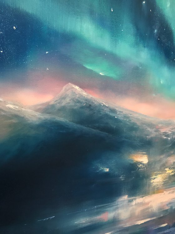 "Northern Lights.Aurora"100x100cm large original painting