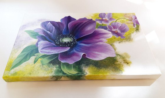 Acrylic small floral painting, mixed-media flowers art, gift for woman