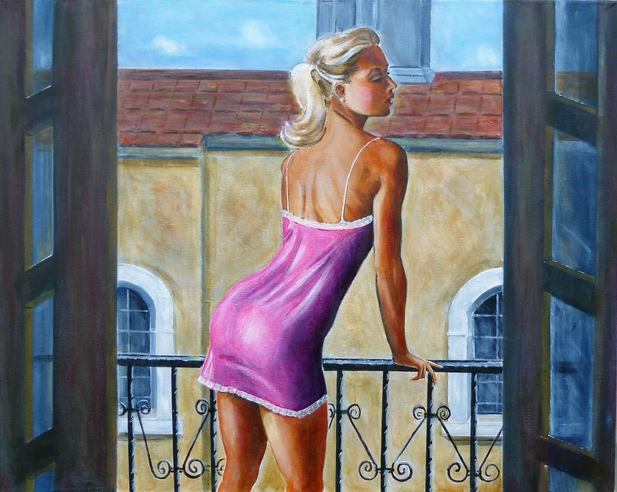 Jenni on the balcony by Gordon Whiting