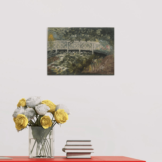 Garden Bridge, an impressionist oil painting.