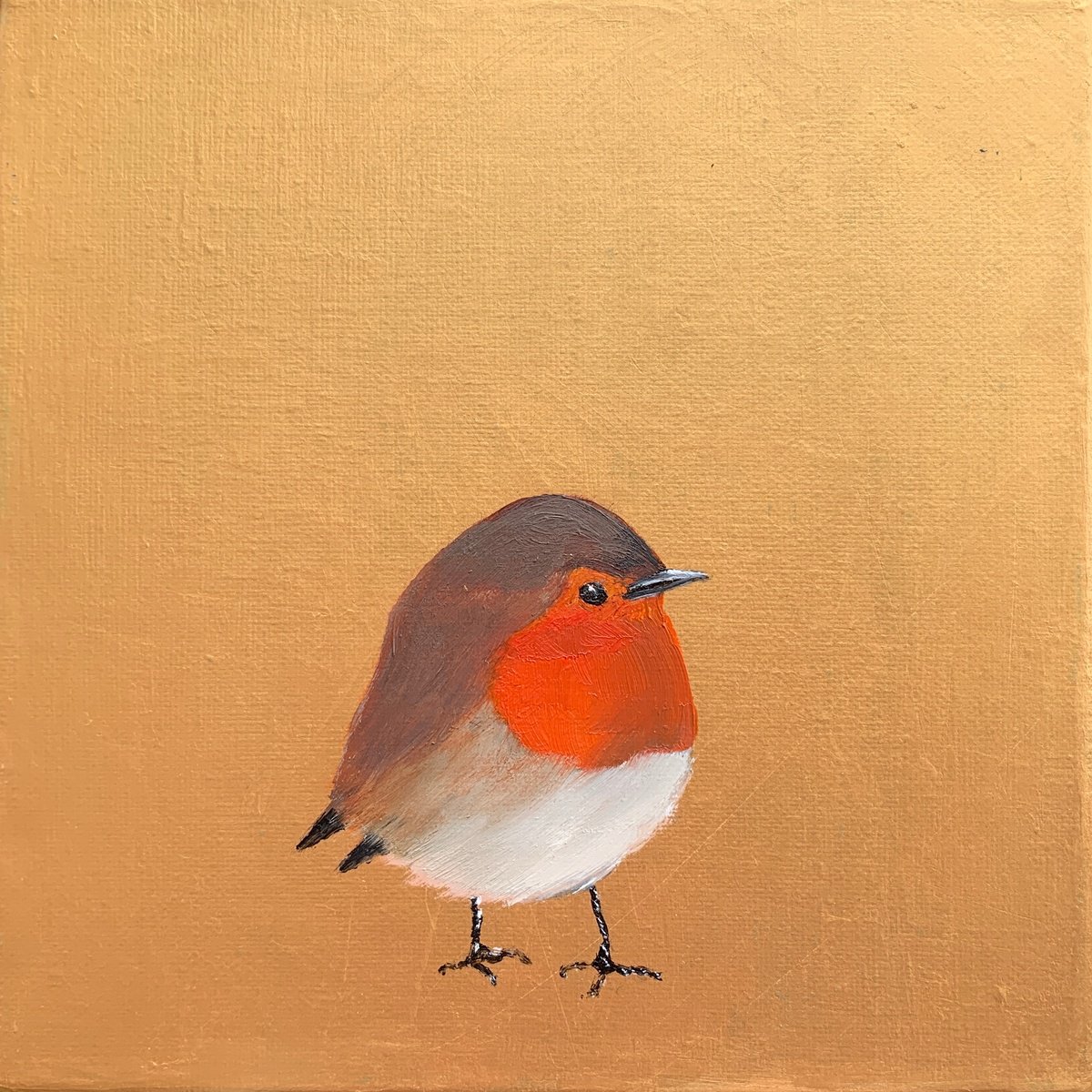 Naive Animal Painting By Laure Bury, 8 X 8", Little Robin, Original Artwork